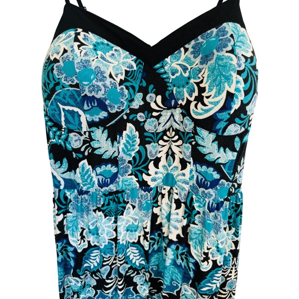 2/$25 NWOT Xhilaration M Floral Low Cut Jumpsuit Blue Black Teal White - Picture 4 of 14